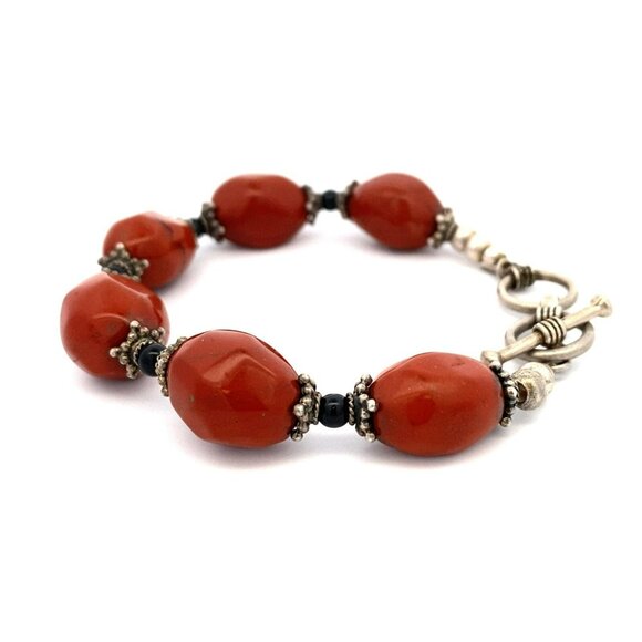 BJ Sterling Silver, Agate & Black Onyx Beaded 8” Toggle Clasp Bracelet! 90 - Picture 4 of 6